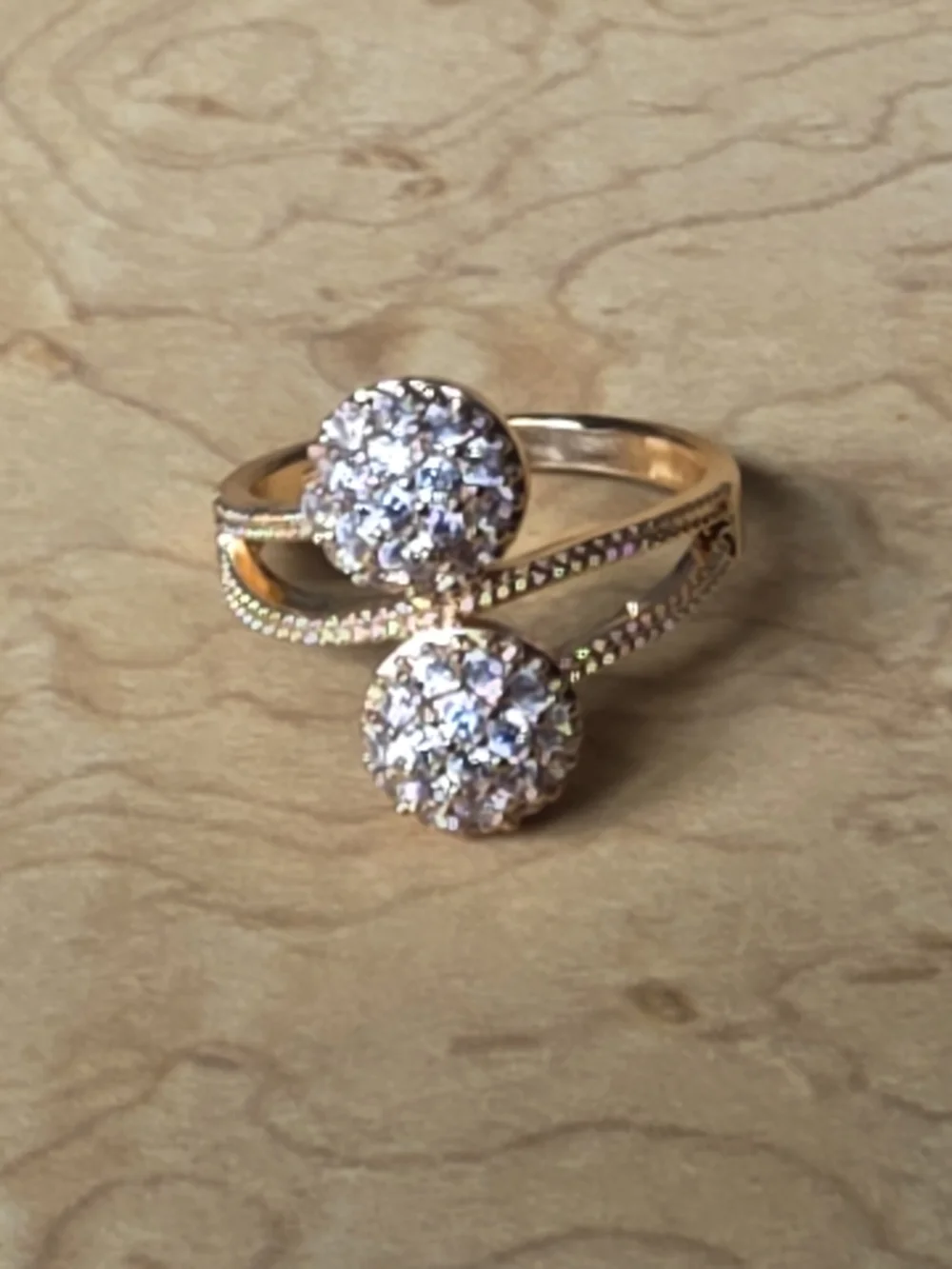 Source Unknown Rose Gold Plated Over Brass Double Crystal Cluster Ring Size 8.5